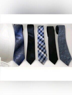 Men's Designer Silk & Silk Blend Ties Paisley Plaid Solid Black, Lot of 5